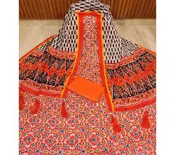Orange  Unstitched Joypuri Print Three Piece Salwar Kameez for Women ( 3 Piece)