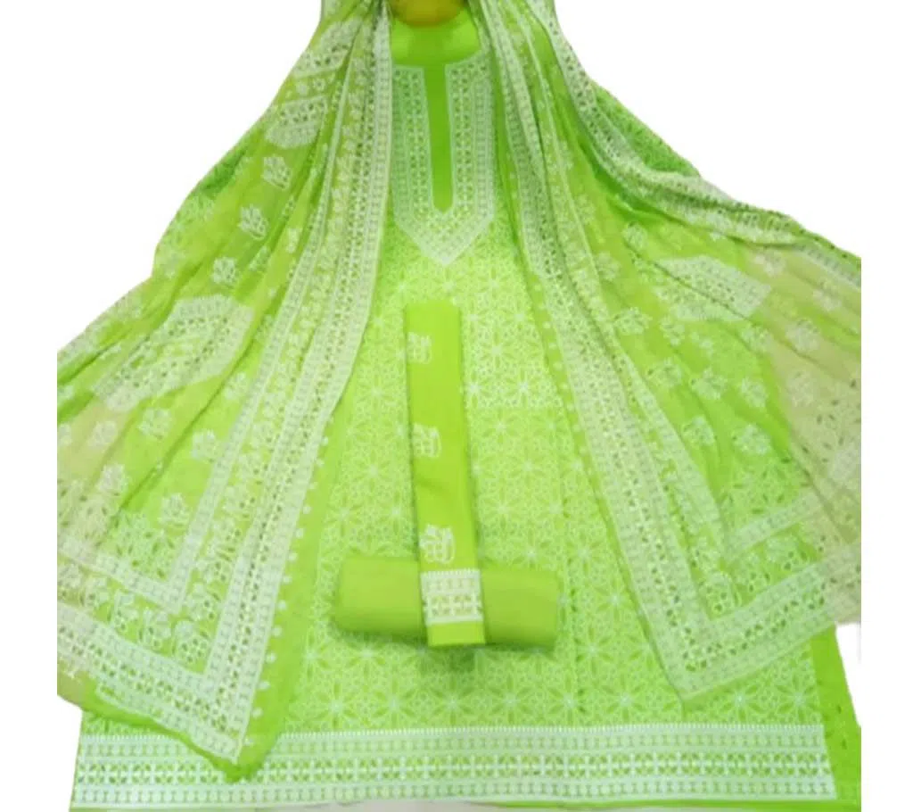 Green Unstitched Boutiques Emboss Print Three Piece Salwar Kameez for Women ( 3 Piece)