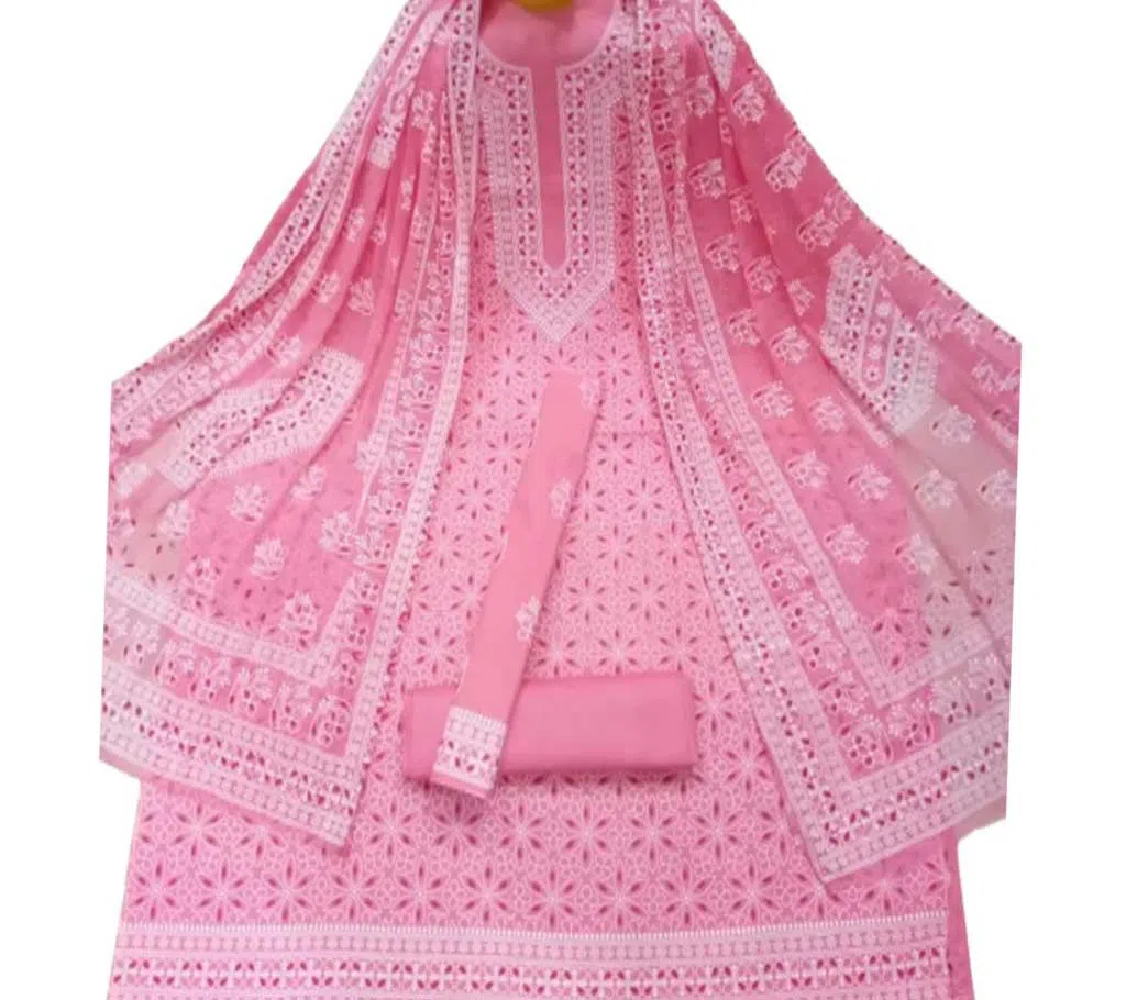Light Pink Unstitched Boutiques Emboss Print Three Piece Salwar Kameez for Women ( 3 Piece)