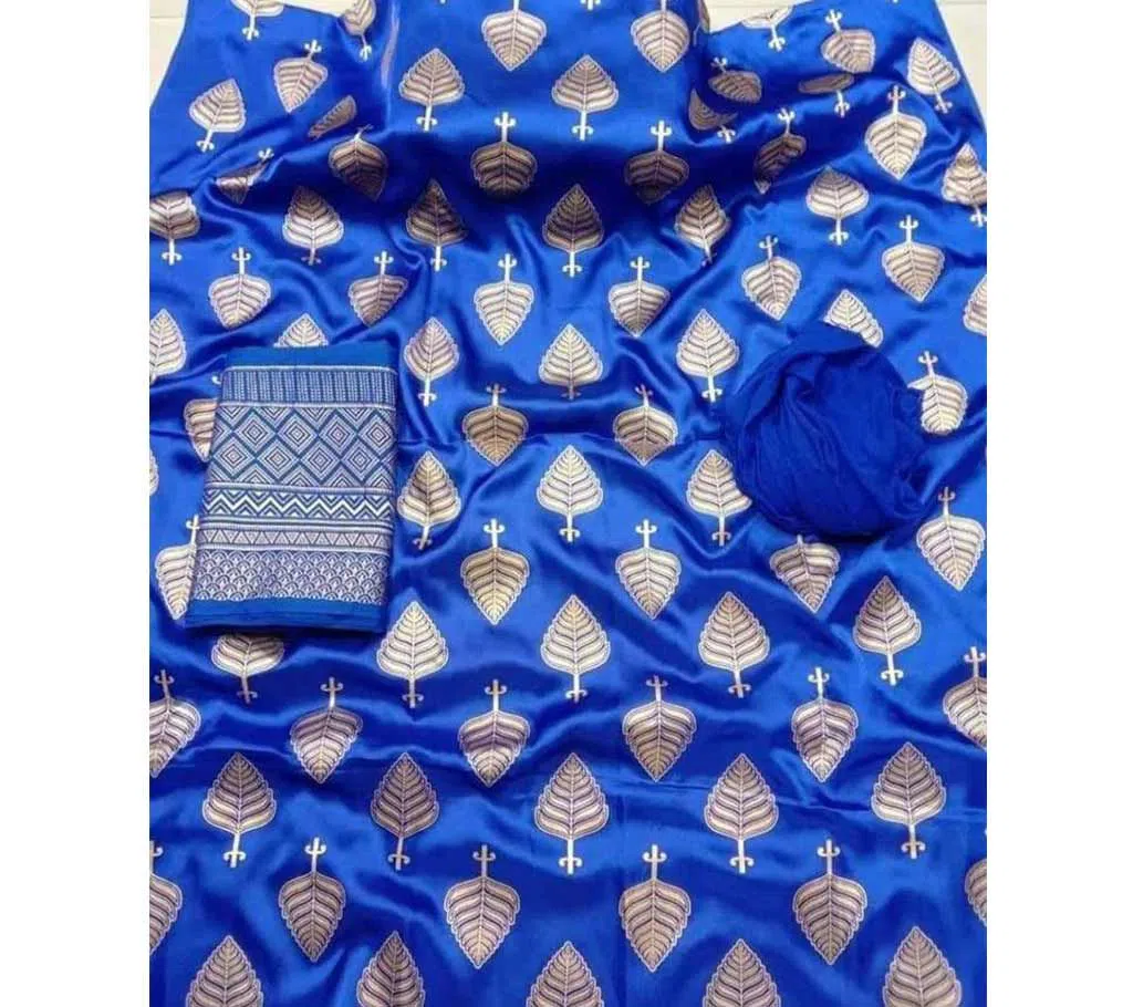 Blue Unstitched Japani Silk Skin Print Three Piece Salwar Kameez for Women ( 3 Piece)
