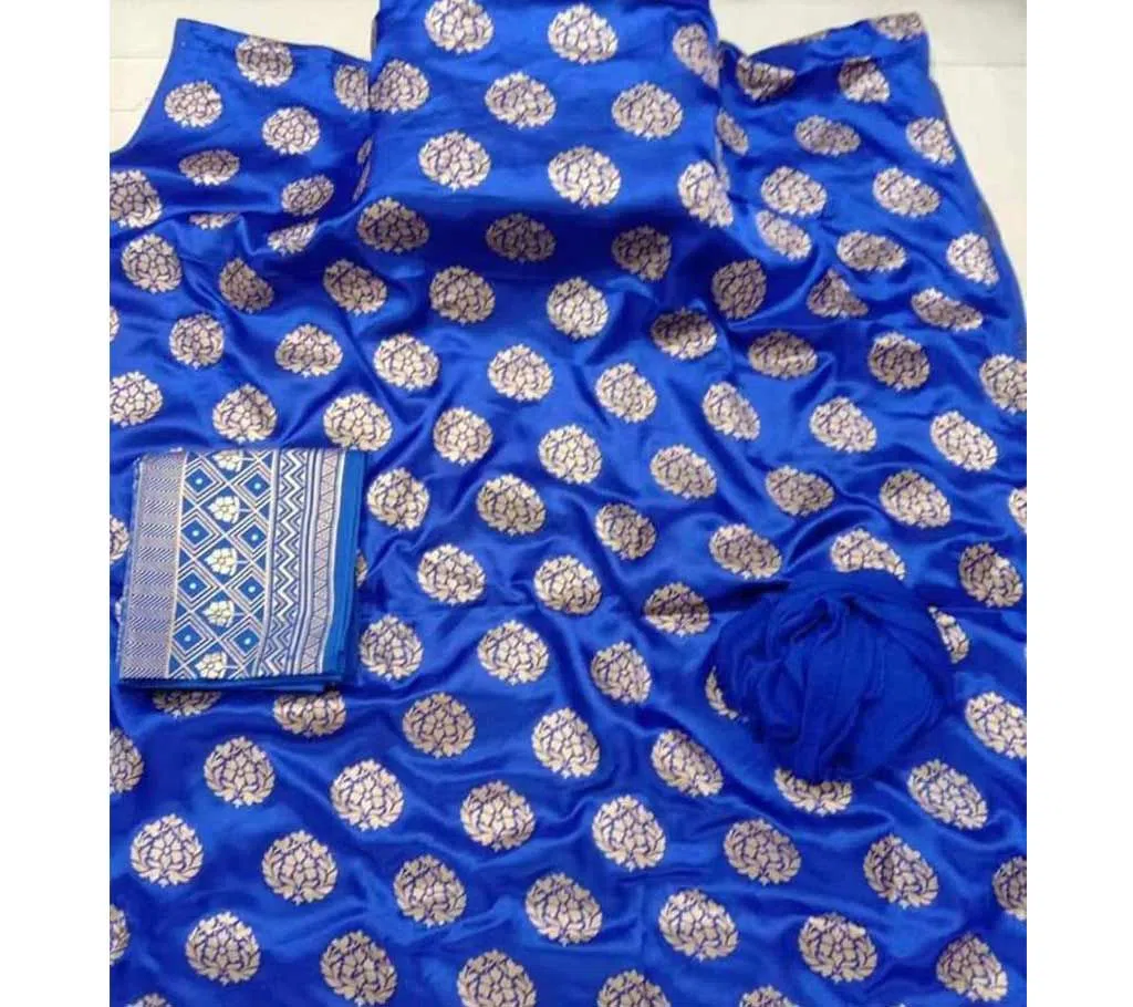Blue Unstitched Japani Silk Skin Print  Three Piece Salwar Kameez for Women ( 3 Piece)