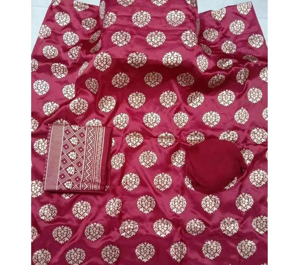 Maroon Unstitched Japani Silk Skin Print Three Piece Salwar Kameez for Women ( 3 Piece)
