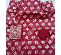 Maroon Unstitched Japani Silk Skin Print Three Piece Salwar Kameez for Women ( 3 Piece)