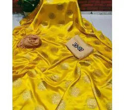 Yellow Unstitched Joypuri Print Three Piece Salwar Kameez for Women ( 3 Piece)