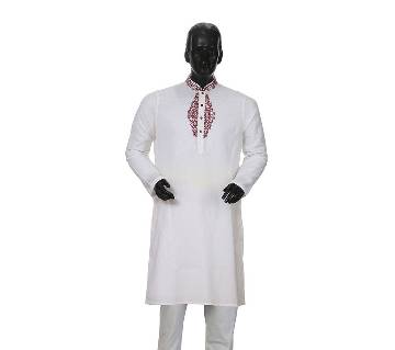 Mens Long Cotton Panjabi - 38 (white)