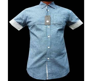 BMS64 blue printed cuff short Sleeve Shirt
