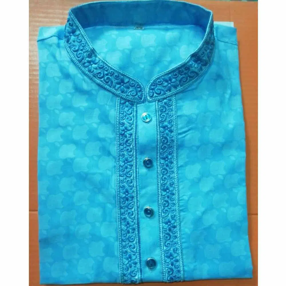 Embroidery Cotton Casual Semi Long Panjabi For Men