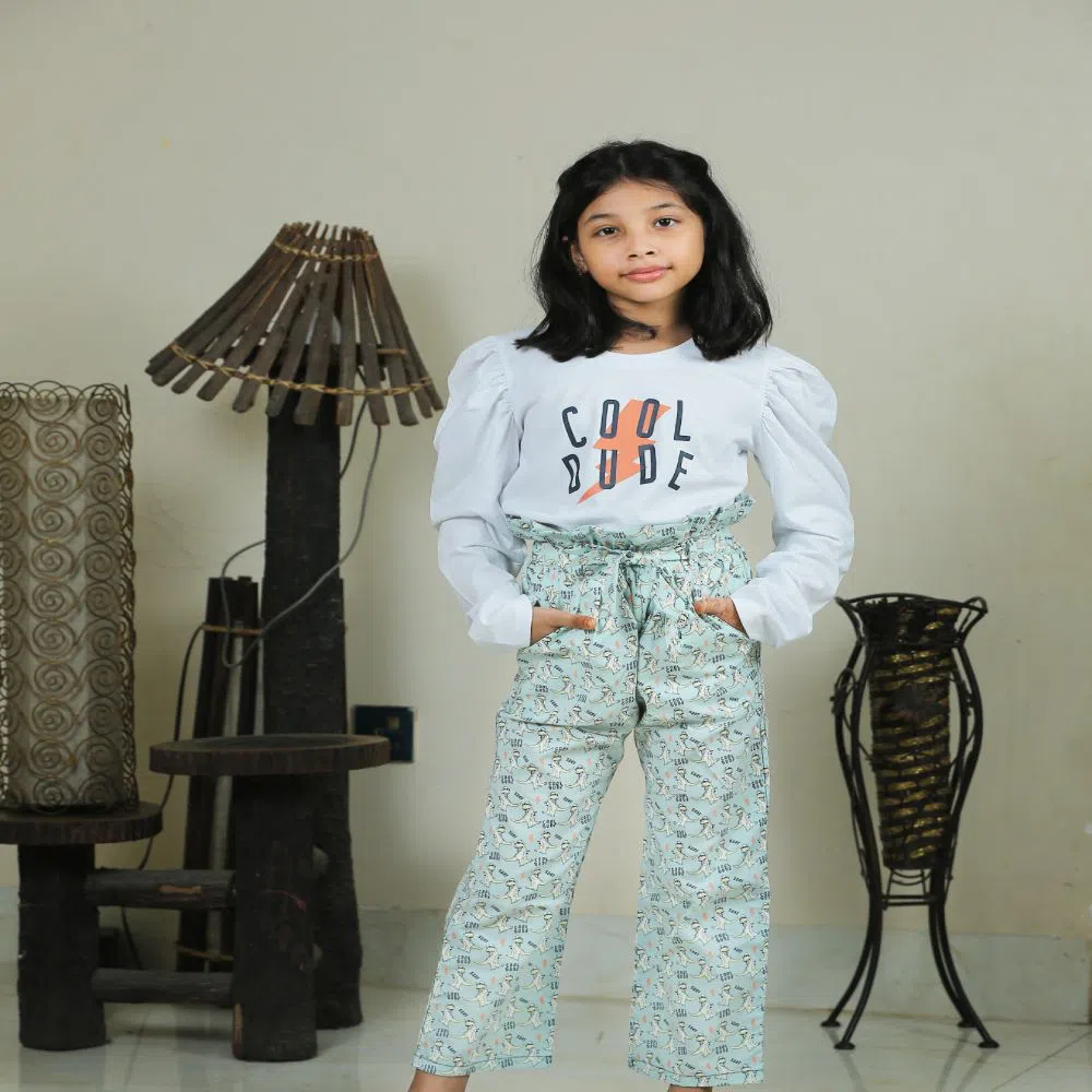 Stylish Full Sleeve T-Shirt & High-Waisted Cotton Pants for Girls
