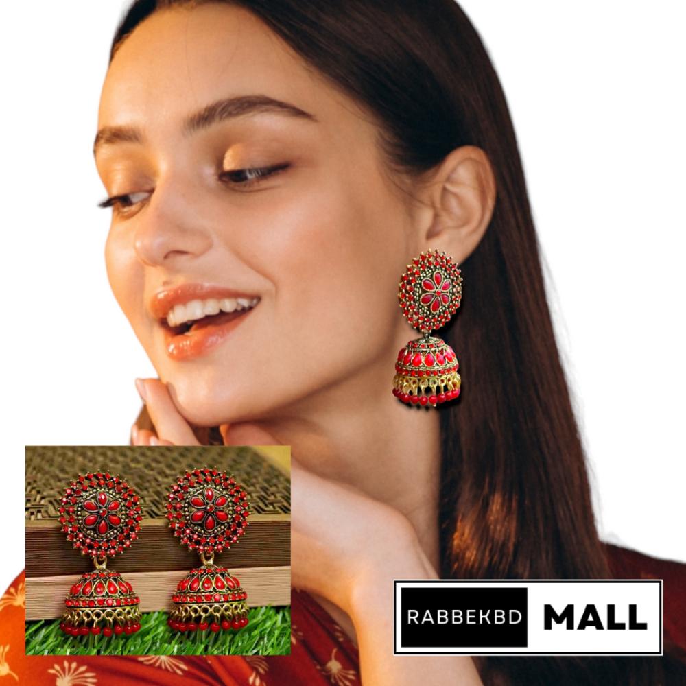Traditional Party Wear Beautiful Jhumka Earrings-Studs Red Colour-1 Pair