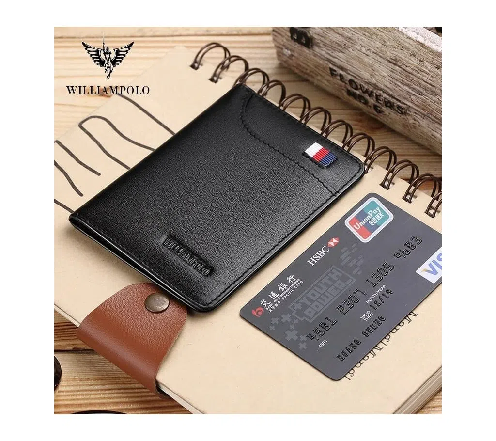 Williampolo Leather Ultra Thin Short Wallet Men Small Solid Wallet Simple Mini Card Holder Purse 
