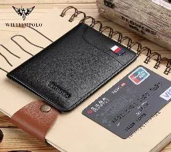 Williampolo Leather Ultra Thin Short Wallet Men Small Solid Wallet Simple Mini Card Holder Purse 