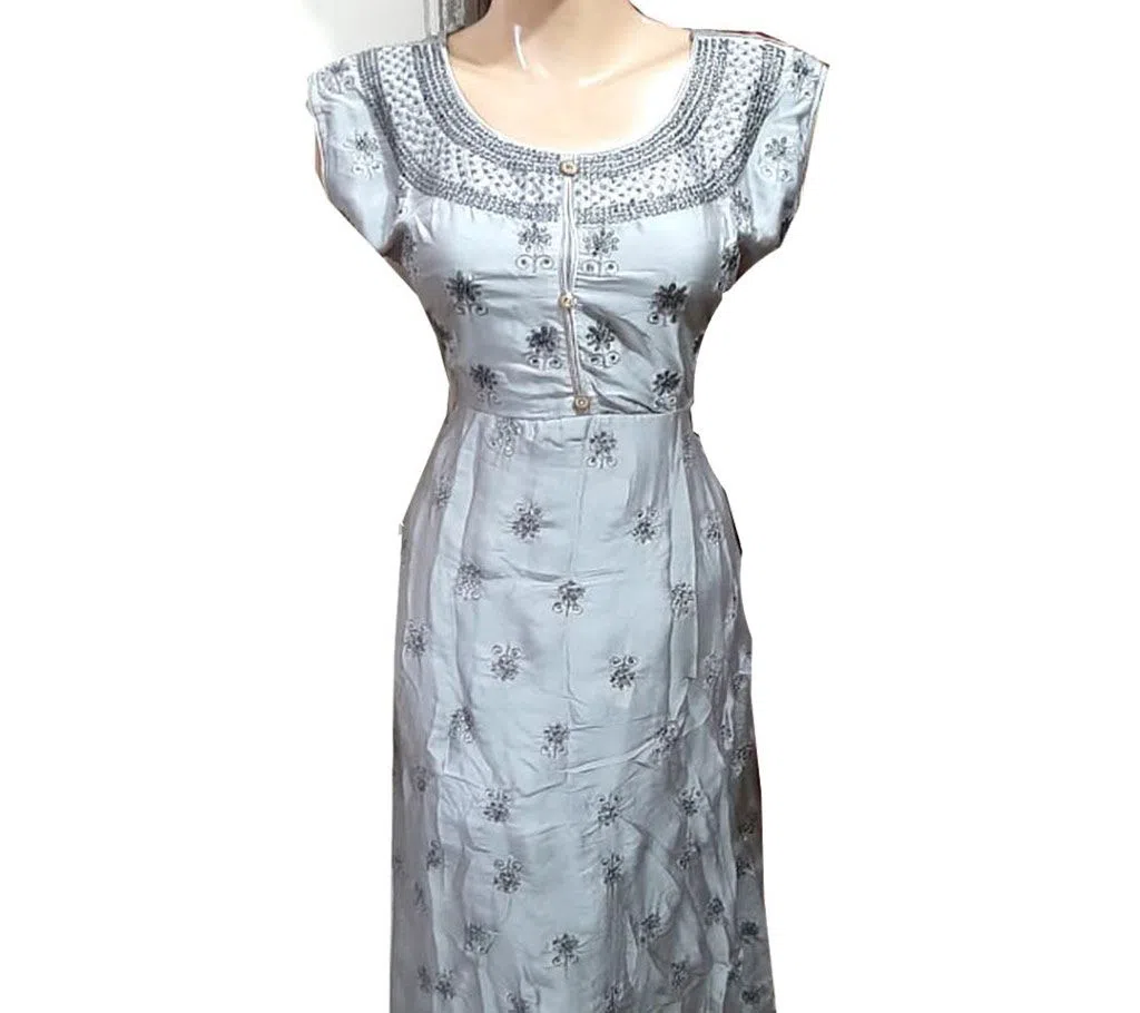 Unstitched georgette Full Body Embroidery Gown Party Dress For Women 1 pcs-Silver 