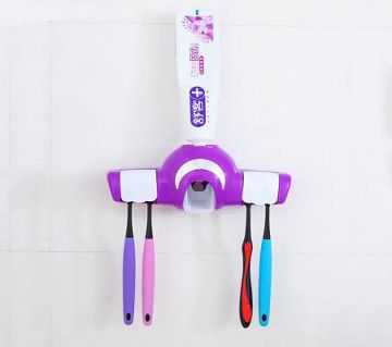 Plastic Automatic Toothpaste Dispenser And 4 Toothbrush Holder