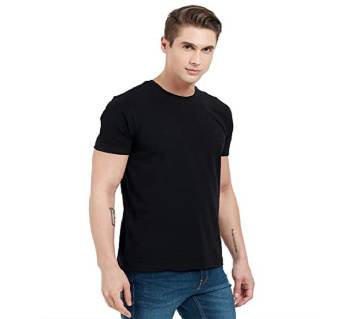 Black Cotton Short Sleeve T-shirt For Men