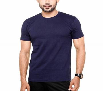 Navy Blue Cotton Short Sleeve T-shirt For Men