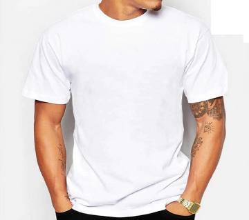 White Cotton Short Sleeve T-shirt For Men
