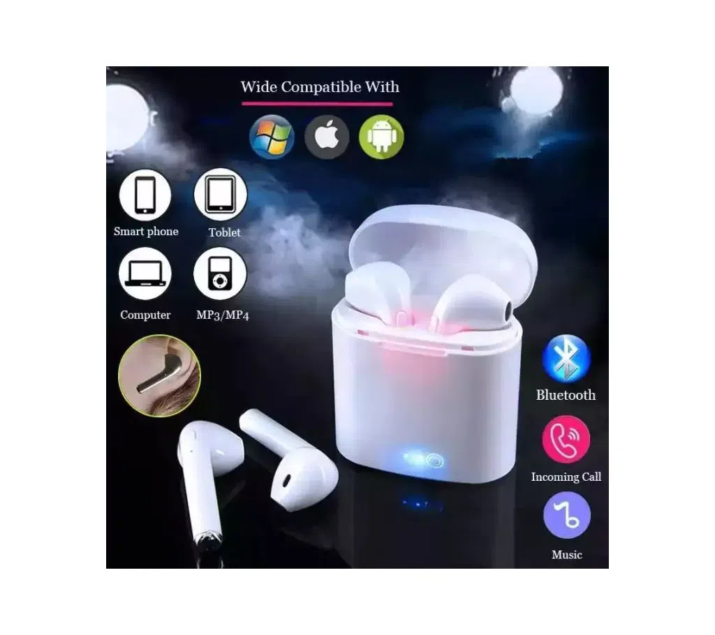 i7s TWS Wireless Bluetooth AirPods Earbuds with Charging case -White