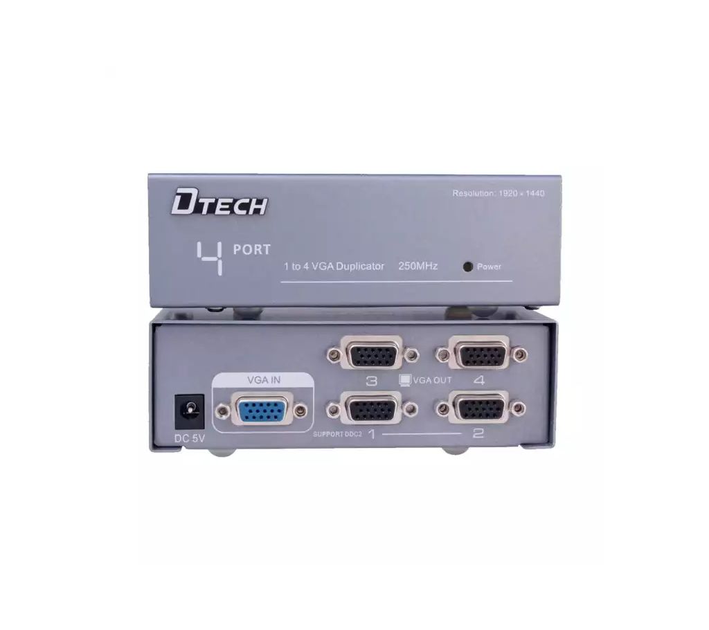 DTECH Powered 4 Port VGA স্প্লিটার বক্স SVGA Video Distribution 1 PC to 4 Monitor বাংলাদেশ - 1180463