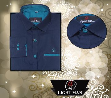 Latest Contrast Design Long Sleeve Blue Shirt for Men