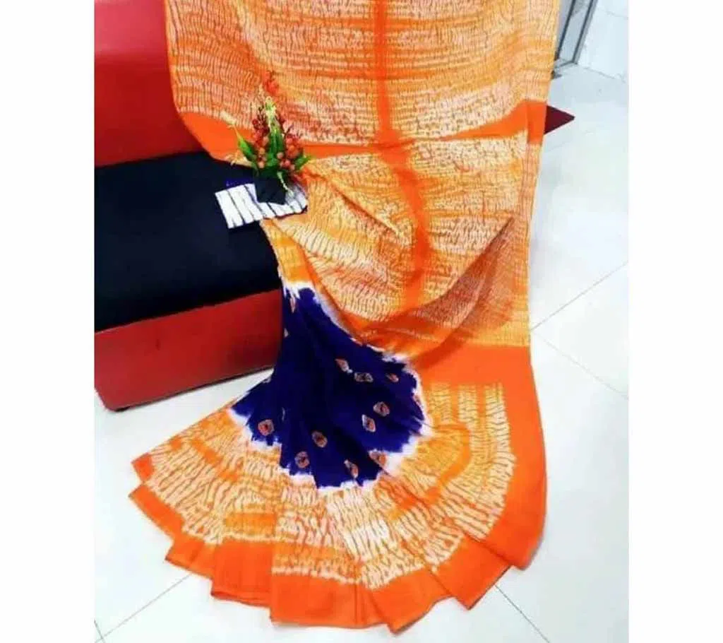 Siburi Cotton Saree women with blouse piece -Orange 