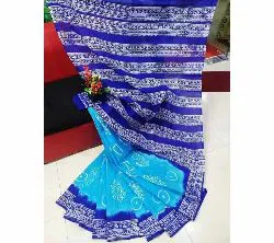 Cotton Batik sharee with blouse piece -blue 