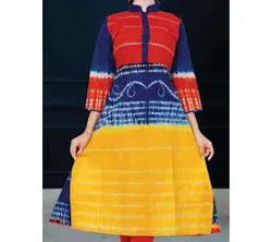 long Cotton Kurti for women -red and yellow