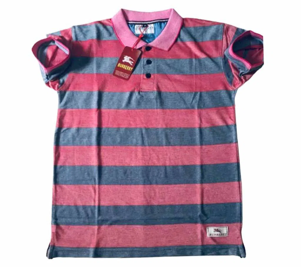 BurBerry Stripe Polo T-Shirt 100% Pure Cotton For Men 