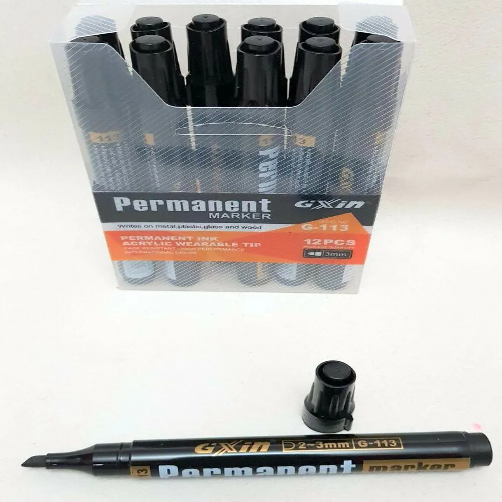 Full Box 12 Piece GXin G-113 Non Removable Black Permanent Marker Pen
