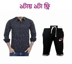 Mens Full Sleeve Black Cotton Casual Shirt By Fashion plus (2 Quarter Half Pant for Men Free)