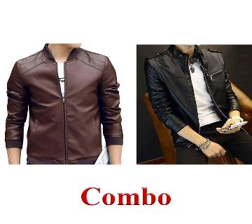 Artificial Leather Jacket For Men Coffee Color+Gents Full Artificial Leather Jacket -  Vip10 Black