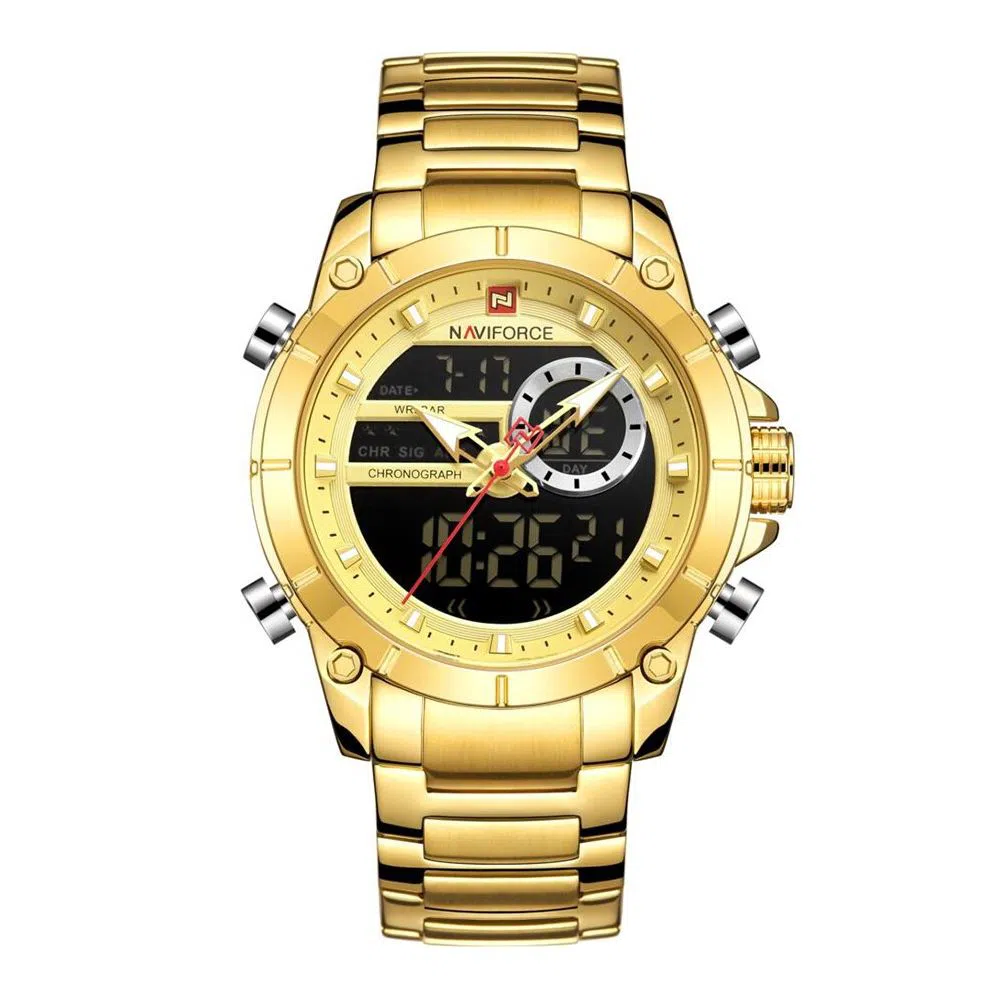 NAVIFORCE NF9163 Sport Men Watches Digital Quartz Wrist Watch Steel Waterproof Dual Display Date Clock