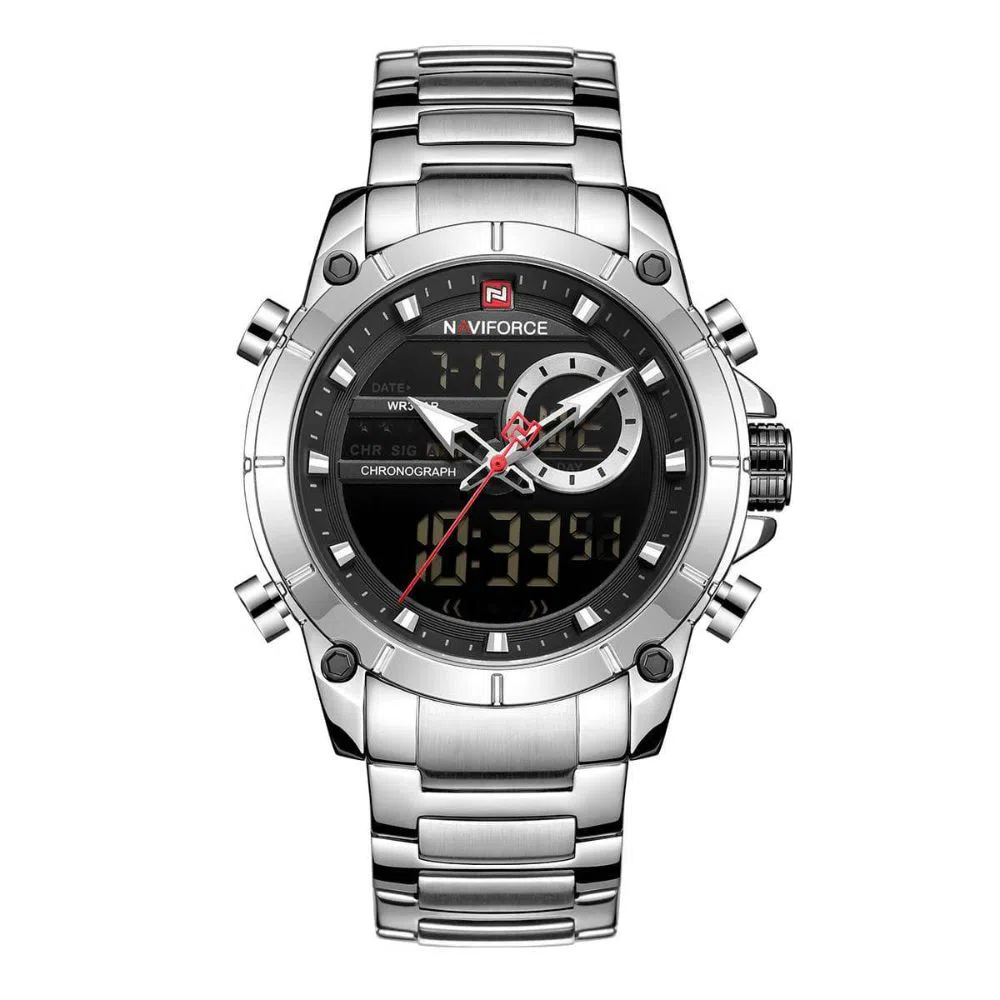 NAVIFORCE NF9163 Sport Men Watches Fashion Nice Digital Quartz Wrist Watch Steel Waterproof Dual Display Date Clock