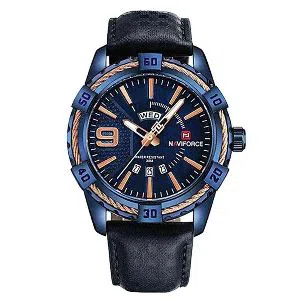 Naviforce NF9117 - Blue PU Leather Analog Watch for Men - Blue