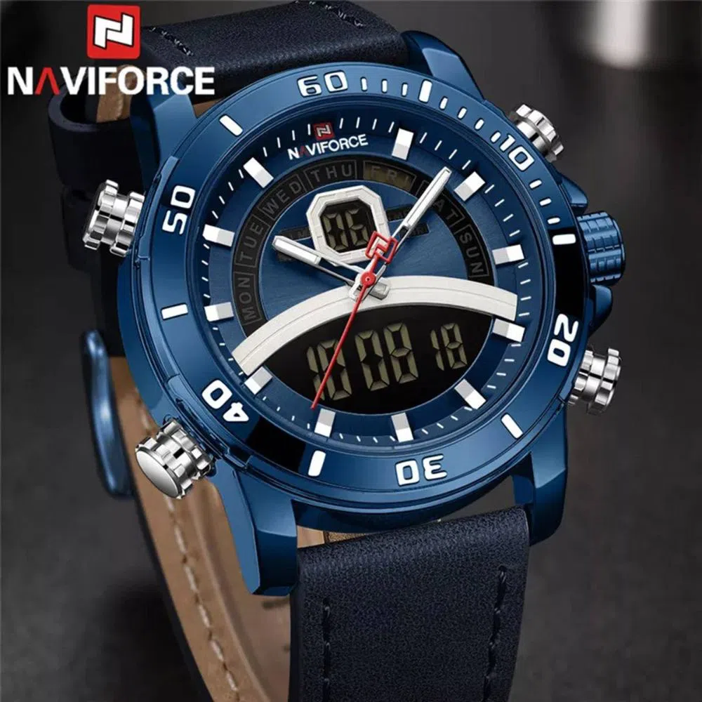 NAVIFORCE NF9181 Leather Strap Alarm Chronograph Sports Watch