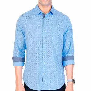 Mens Full Sleeve Polka Dot Pattern Sky Blue Cotton Shirt by Fashion Plus