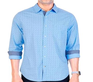 Mens Full Sleeve Polka Dot Pattern Sky Blue Cotton Shirt by Fashion Plus