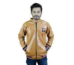 PU Leather Jacket For Men - Golden Yellow