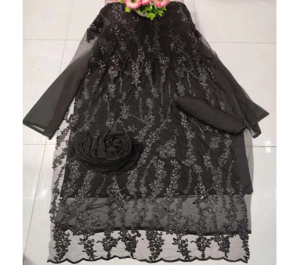 Kusiana Georgette Net Four Piece Embroidery Designed black 