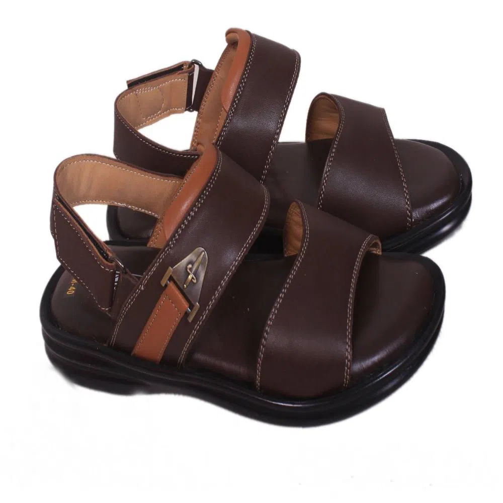 Leather Sandal For Men-Brown and black 