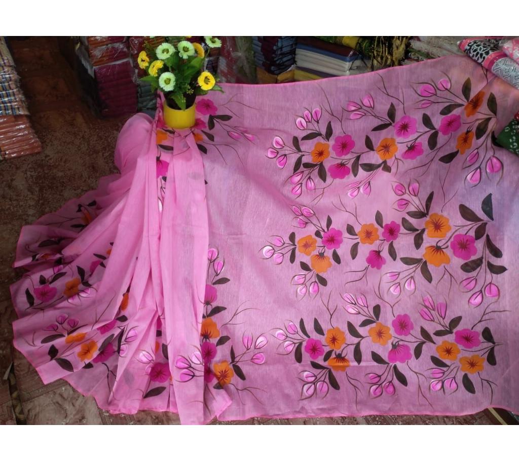 হ্যান্ডপেন্টেইড হাফ সিল্ক শাড়ি  without blouse pcs pink বাংলাদেশ - 1205798