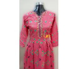 Linen one Piece Embroidery Gown Pink