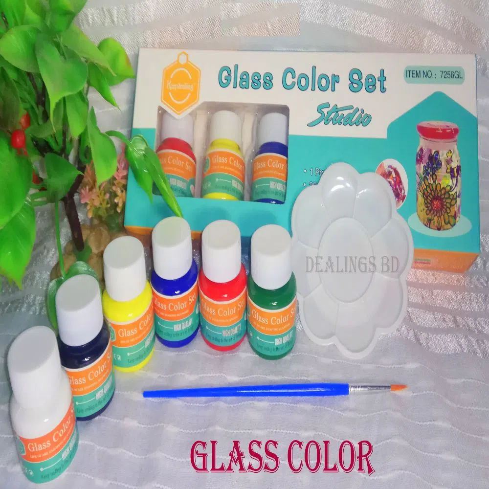 Keep Smiling Glass Color Paint Set of 6 + Free Brush + Small Pallets