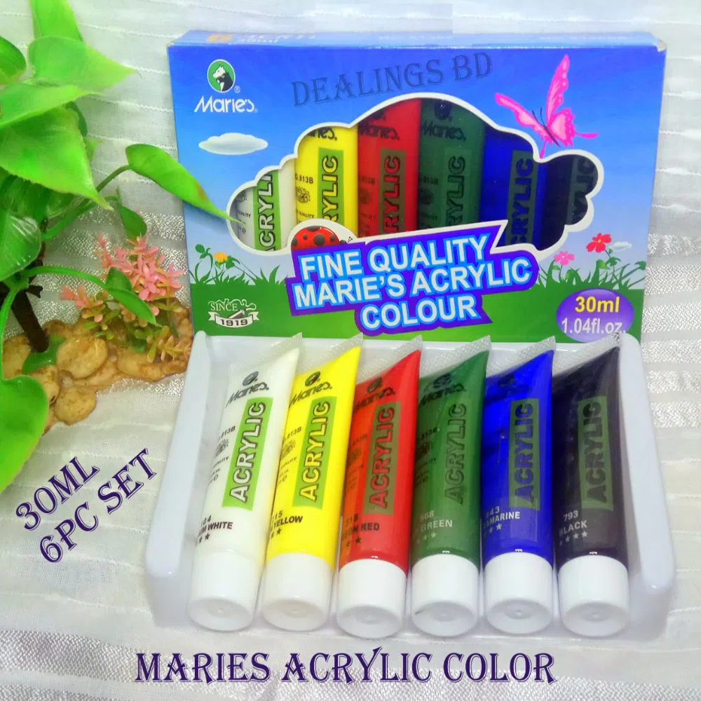 Maries Acrylic Color Paint Set 6 Colours Box-30ml Tubes