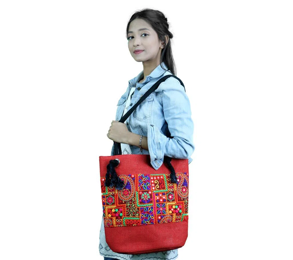 Ladies Designer Jute Side bag - Red 