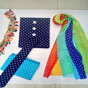 Soft  Fabric Unstitched Rainbow Emboss Print Three Piece  