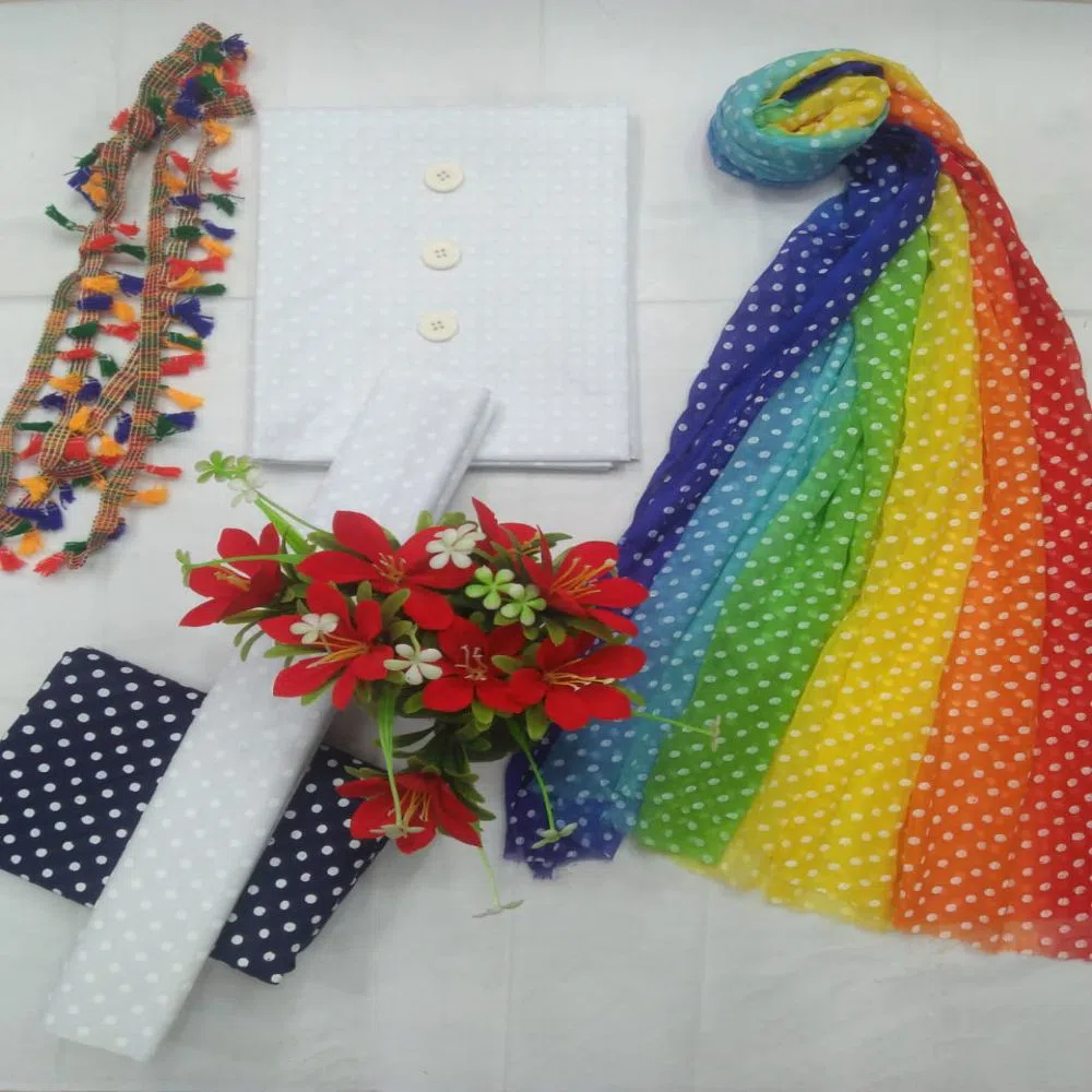  Soft  Fabric Unstitched Rainbow Emboss Print Three Piece 