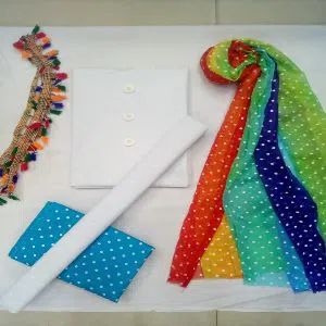  Soft  Fabric Unstitched Rainbow Emboss Print Three Piece  