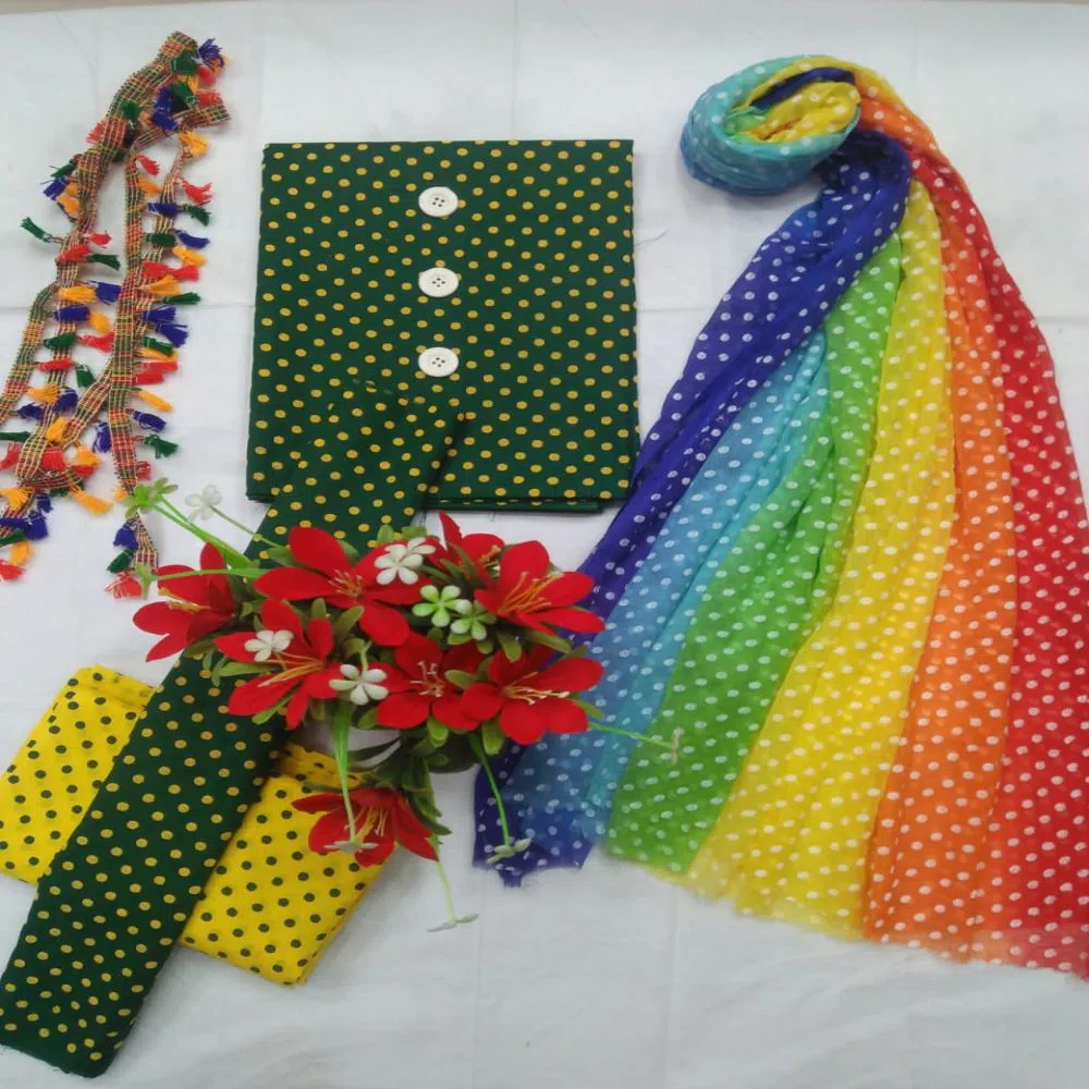  Soft  Fabric Unstitched Rainbow Emboss Print Three Piece  