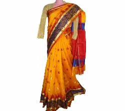 Holud Half Silk katan Saree for Casual, Party and Festive  No Blouse Piece