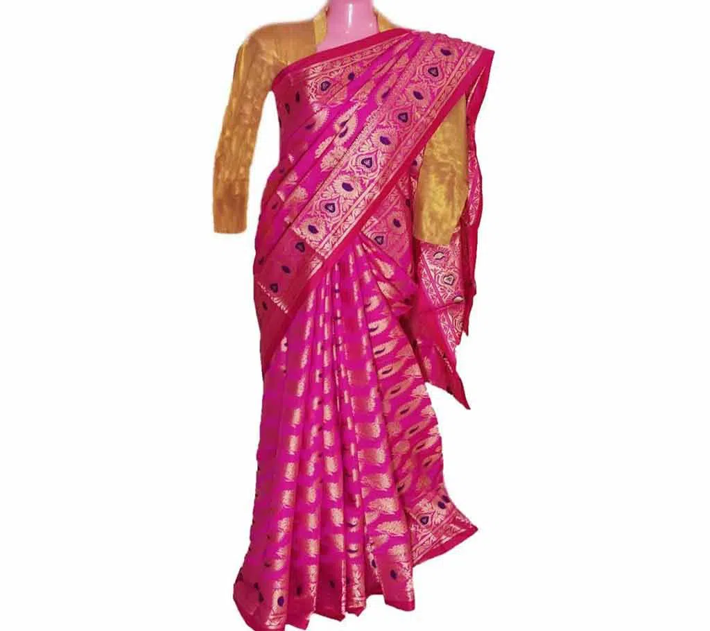 Purple Half Silk Katan Saree for Casual, Party and Festive  No Blouse Piece